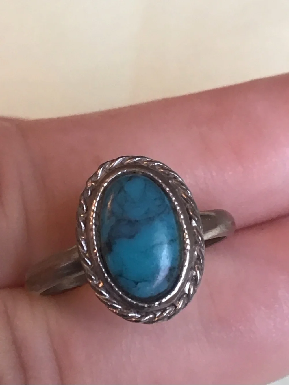 Two Vintage Turquoise Silver-toned Rings, Adjustable